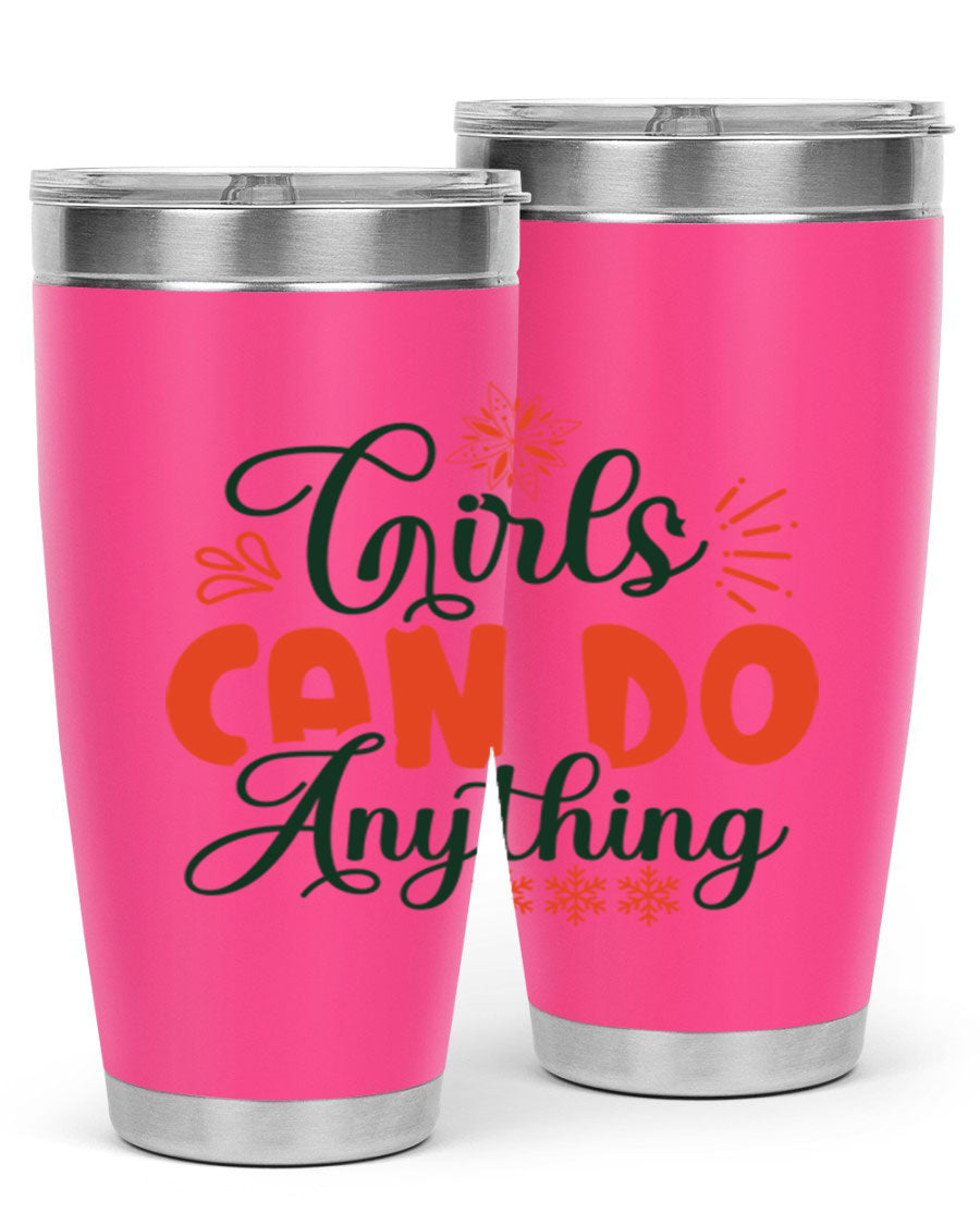 Girls Can Do Anything 116# winter tumbler in stainless steel with a stylish design, featuring a drink-thru lid and double wall vacuum insulation.