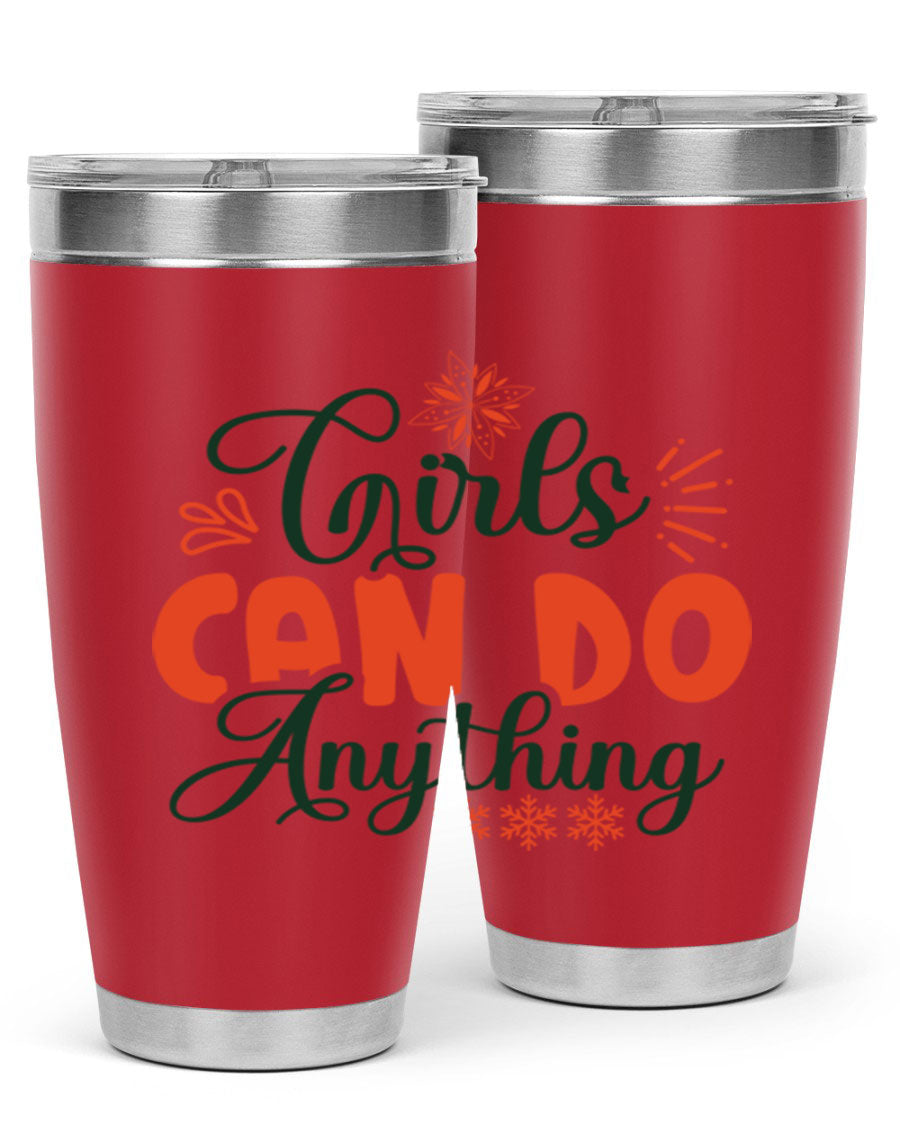 Girls Can Do Anything 116# winter tumbler in stainless steel with a stylish design, featuring a drink-thru lid and double wall vacuum insulation.