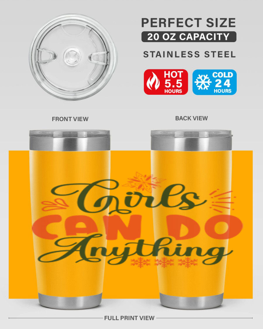 Girls Can Do Anything 116# winter tumbler in stainless steel with a stylish design, featuring a drink-thru lid and double wall vacuum insulation.