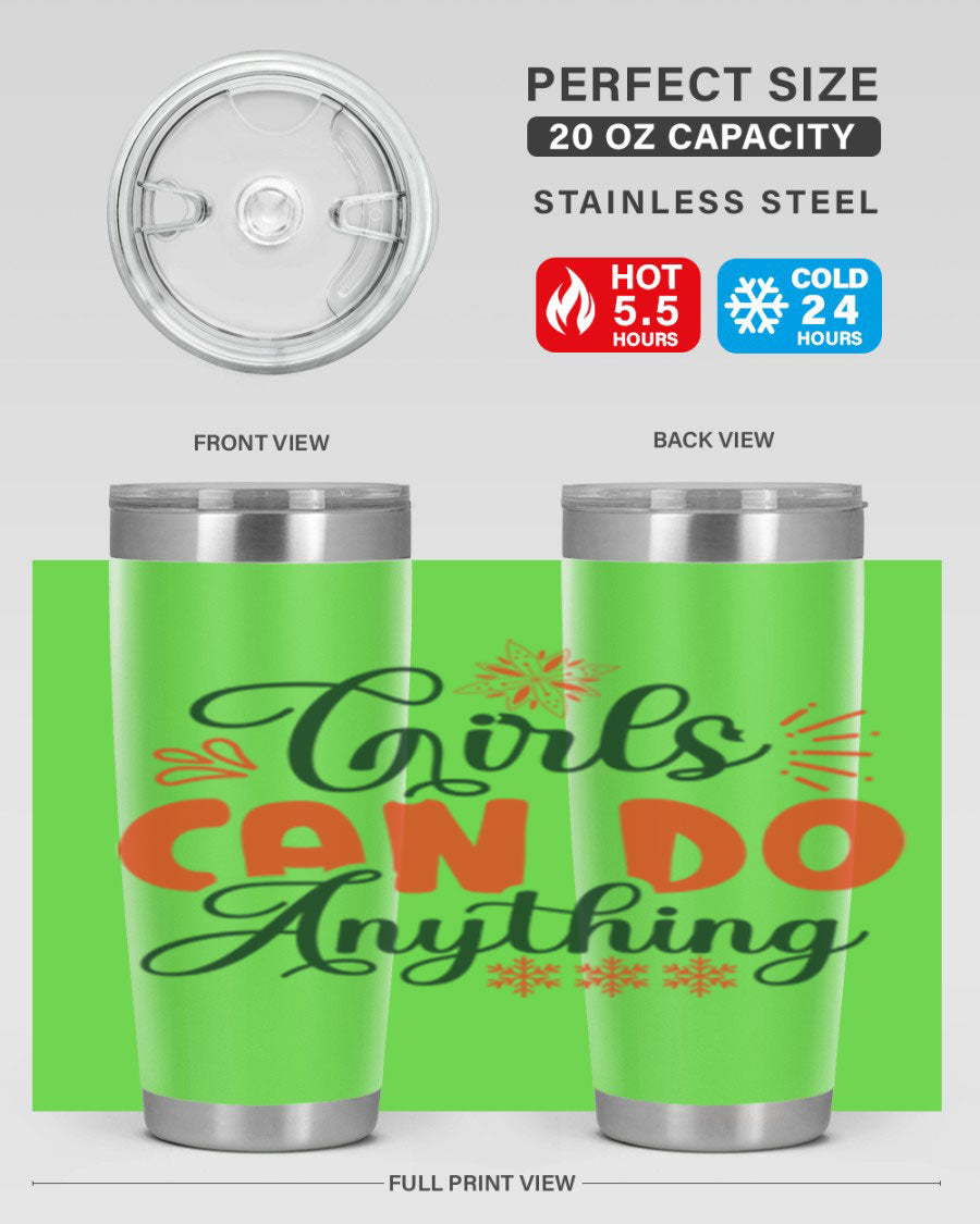 Girls Can Do Anything 116# winter tumbler in stainless steel with a stylish design, featuring a drink-thru lid and double wall vacuum insulation.