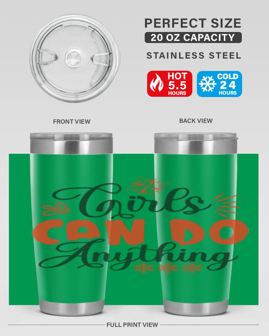 Girls Can Do Anything 116# winter tumbler in stainless steel with a stylish design, featuring a drink-thru lid and double wall vacuum insulation.