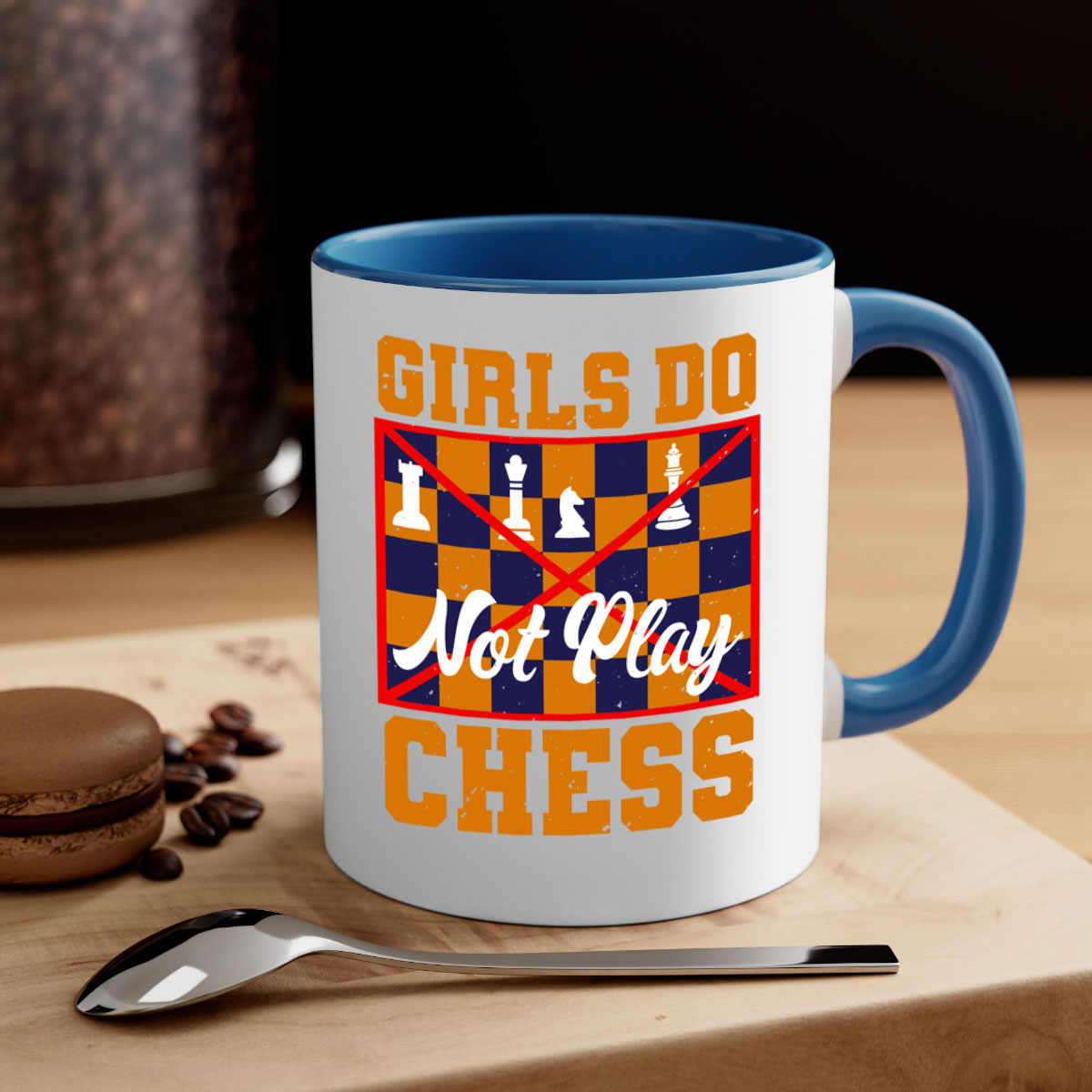 Girls do not play chess 49# Mug with colorful handle and interior, showcasing its glossy finish and stylish design.
