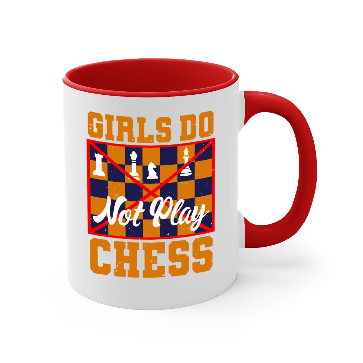 Girls do not play chess 49# Mug with colorful handle and interior, showcasing its glossy finish and stylish design.
