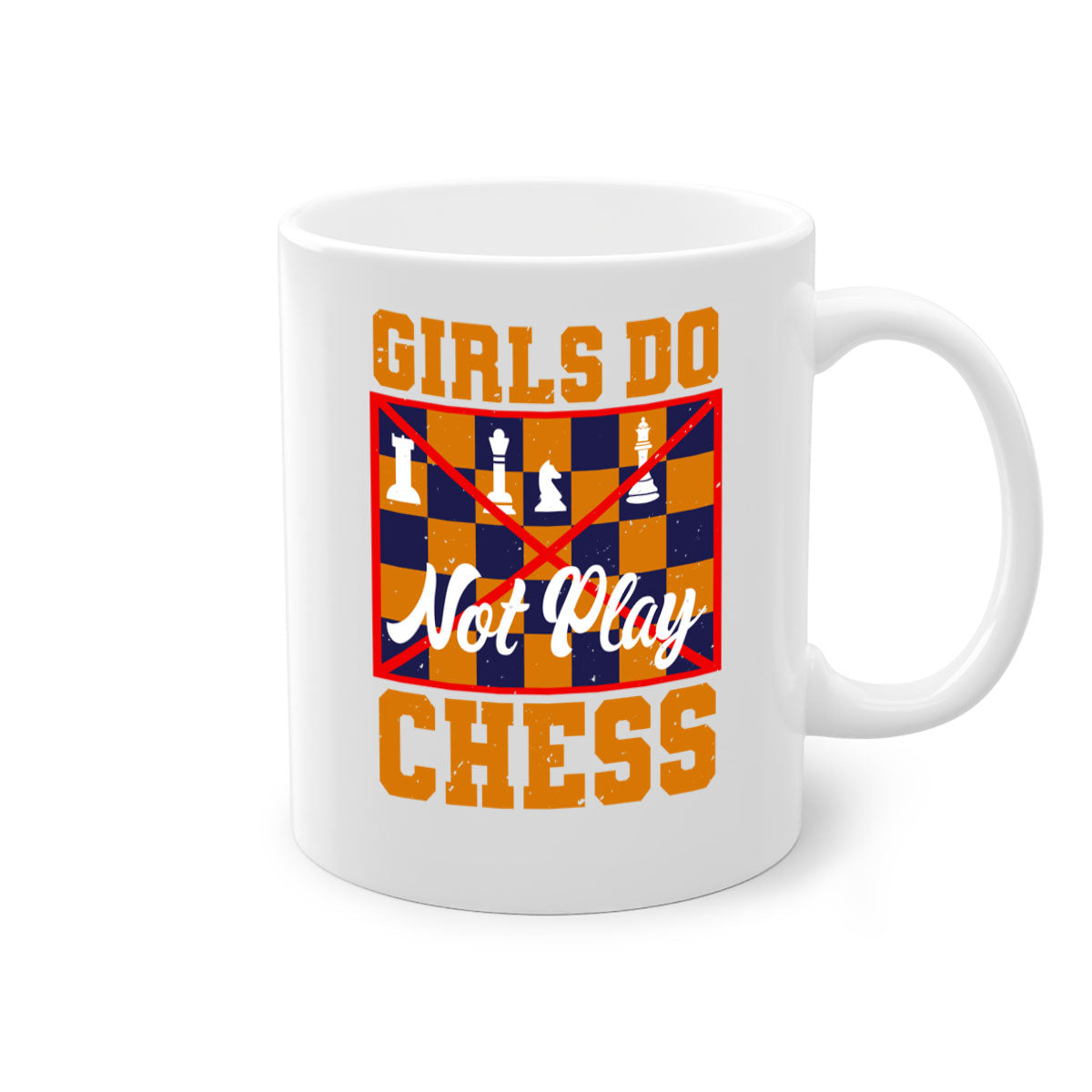 Girls do not play chess 49# Mug with colorful handle and interior, showcasing its glossy finish and stylish design.