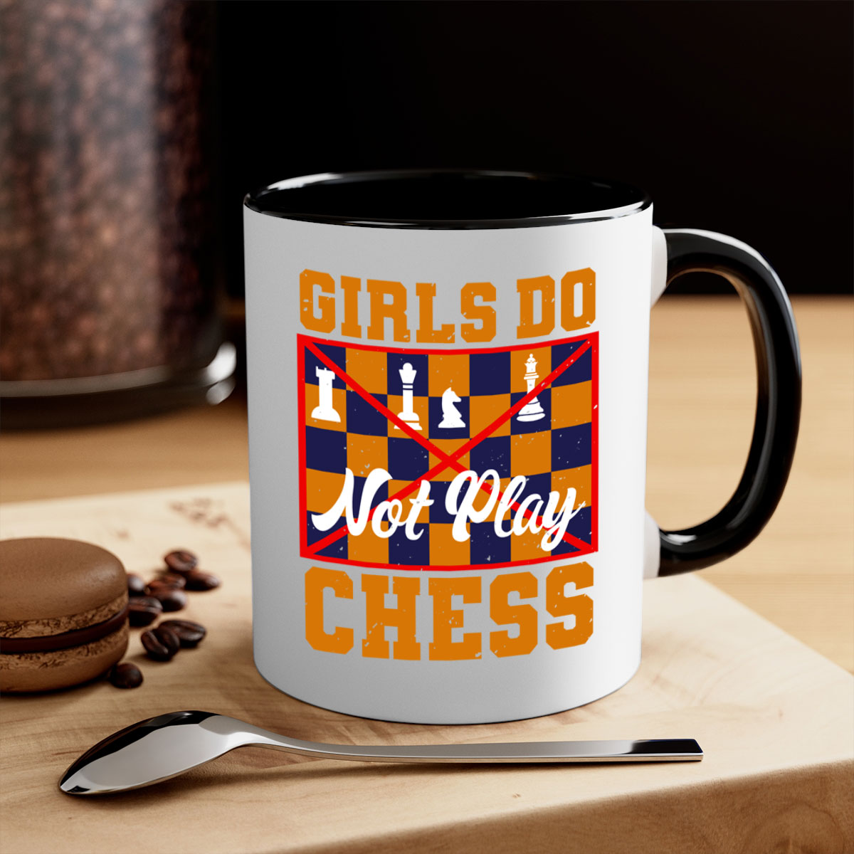 Girls do not play chess 49# Mug with colorful handle and interior, showcasing its glossy finish and stylish design.