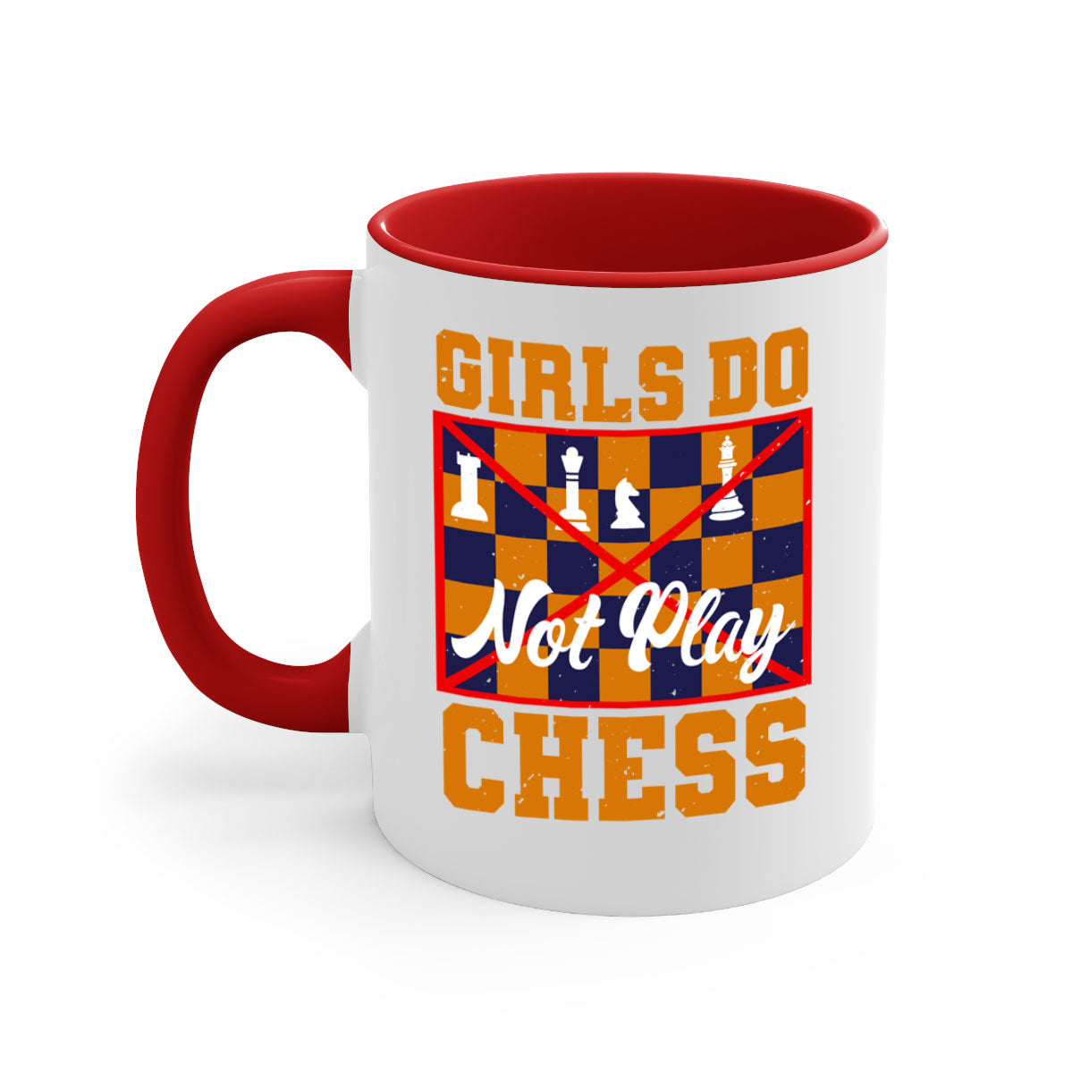 Girls do not play chess 49# Mug with colorful handle and interior, showcasing its glossy finish and stylish design.