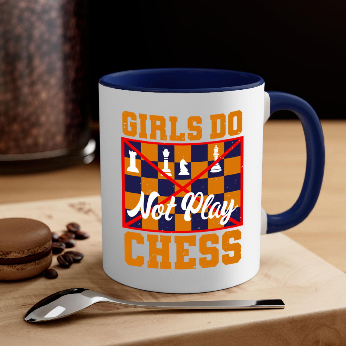 Girls do not play chess 49# Mug with colorful handle and interior, showcasing its glossy finish and stylish design.