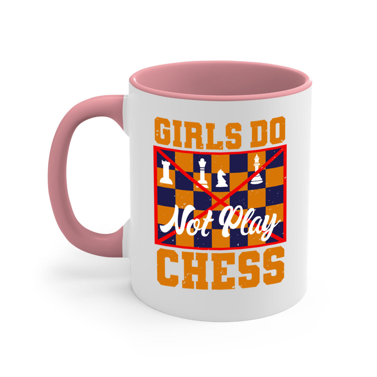 Girls do not play chess 49# Mug with colorful handle and interior, showcasing its glossy finish and stylish design.