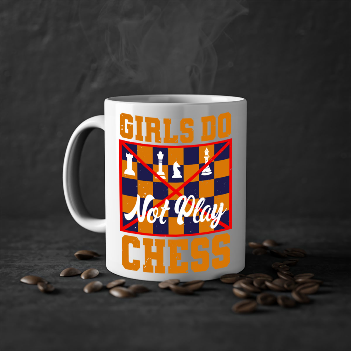 Girls do not play chess 49# Mug with colorful handle and interior, showcasing its glossy finish and stylish design.
