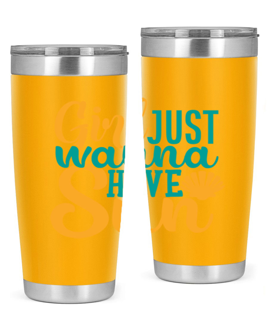 Girls Just Wanna Have Sun Style 101# 20oz Tumbler in stainless steel with vibrant summer-themed design.