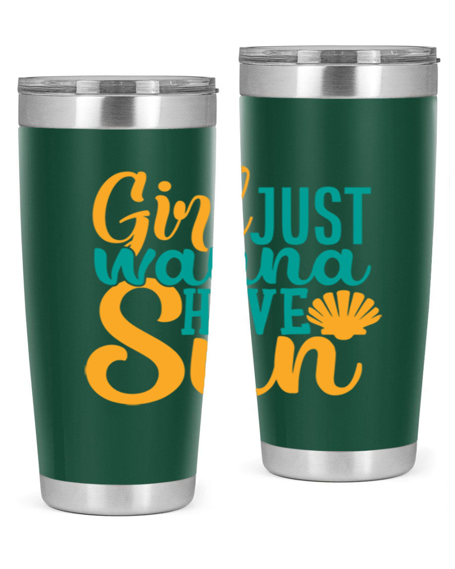 Girls Just Wanna Have Sun Style 101# 20oz Tumbler in stainless steel with vibrant summer-themed design.