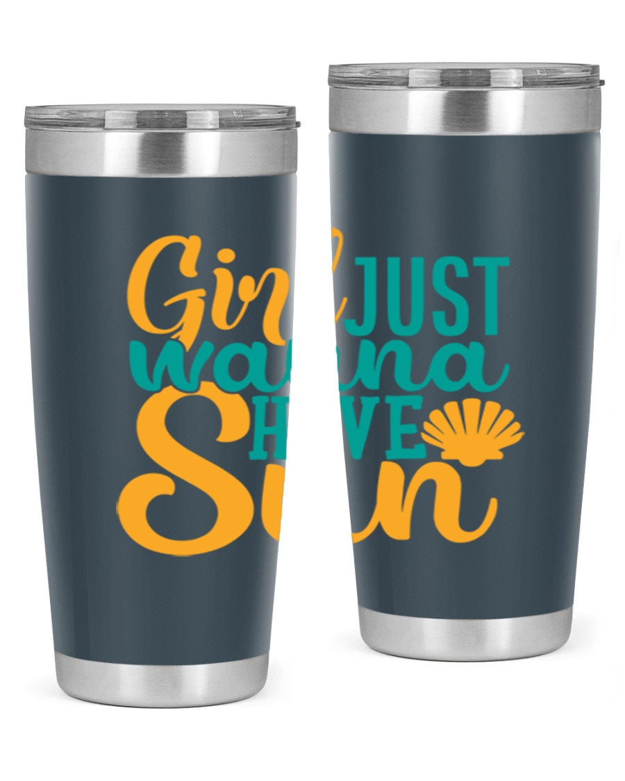 Girls Just Wanna Have Sun Style 101# 20oz Tumbler in stainless steel with vibrant summer-themed design.