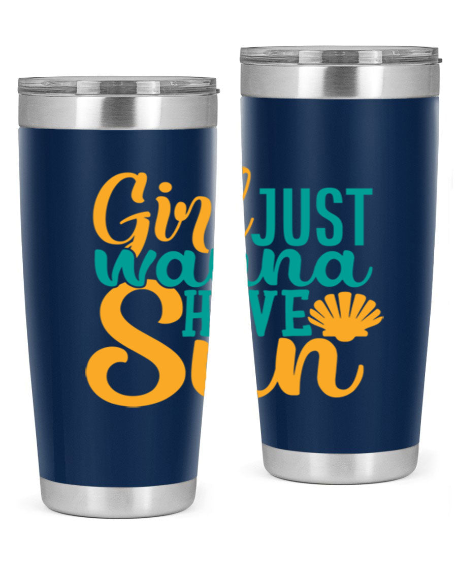 Girls Just Wanna Have Sun Style 101# 20oz Tumbler in stainless steel with vibrant summer-themed design.