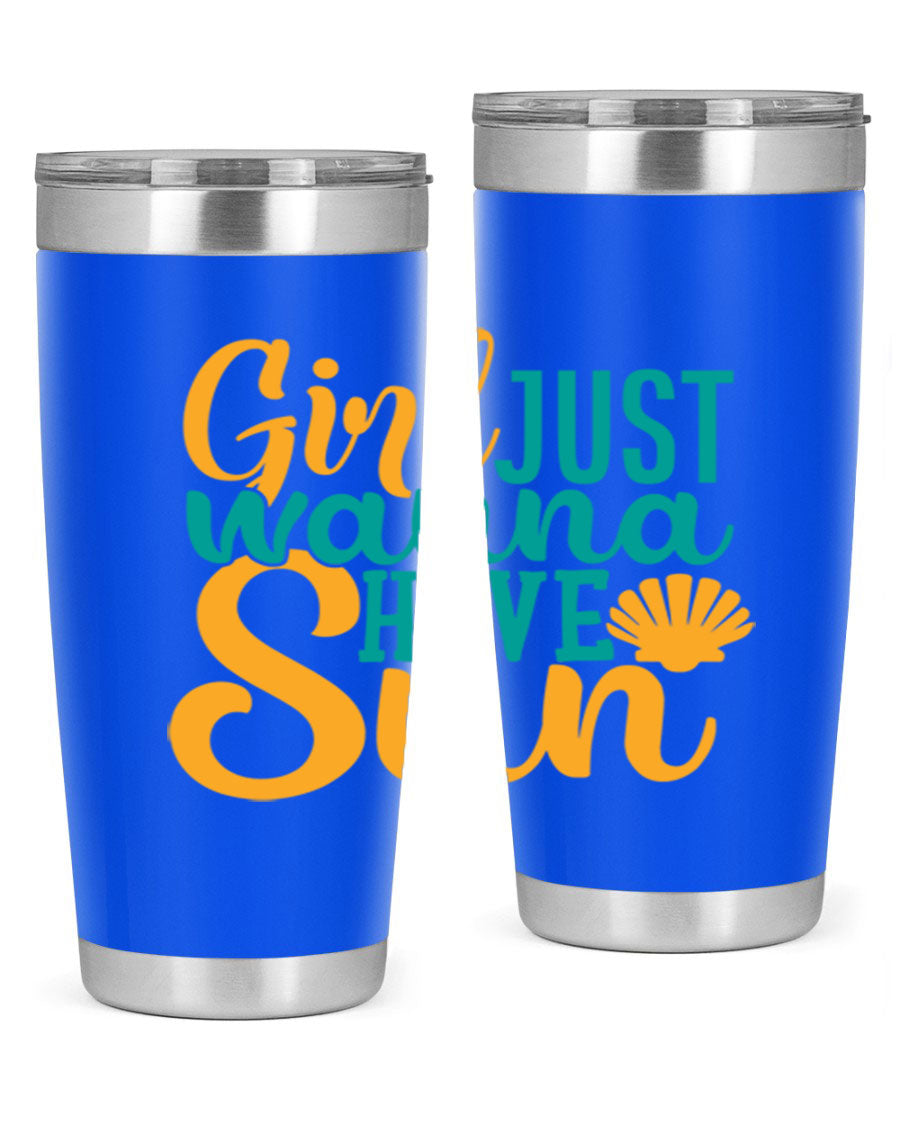 Girls Just Wanna Have Sun Style 101# 20oz Tumbler in stainless steel with vibrant summer-themed design.