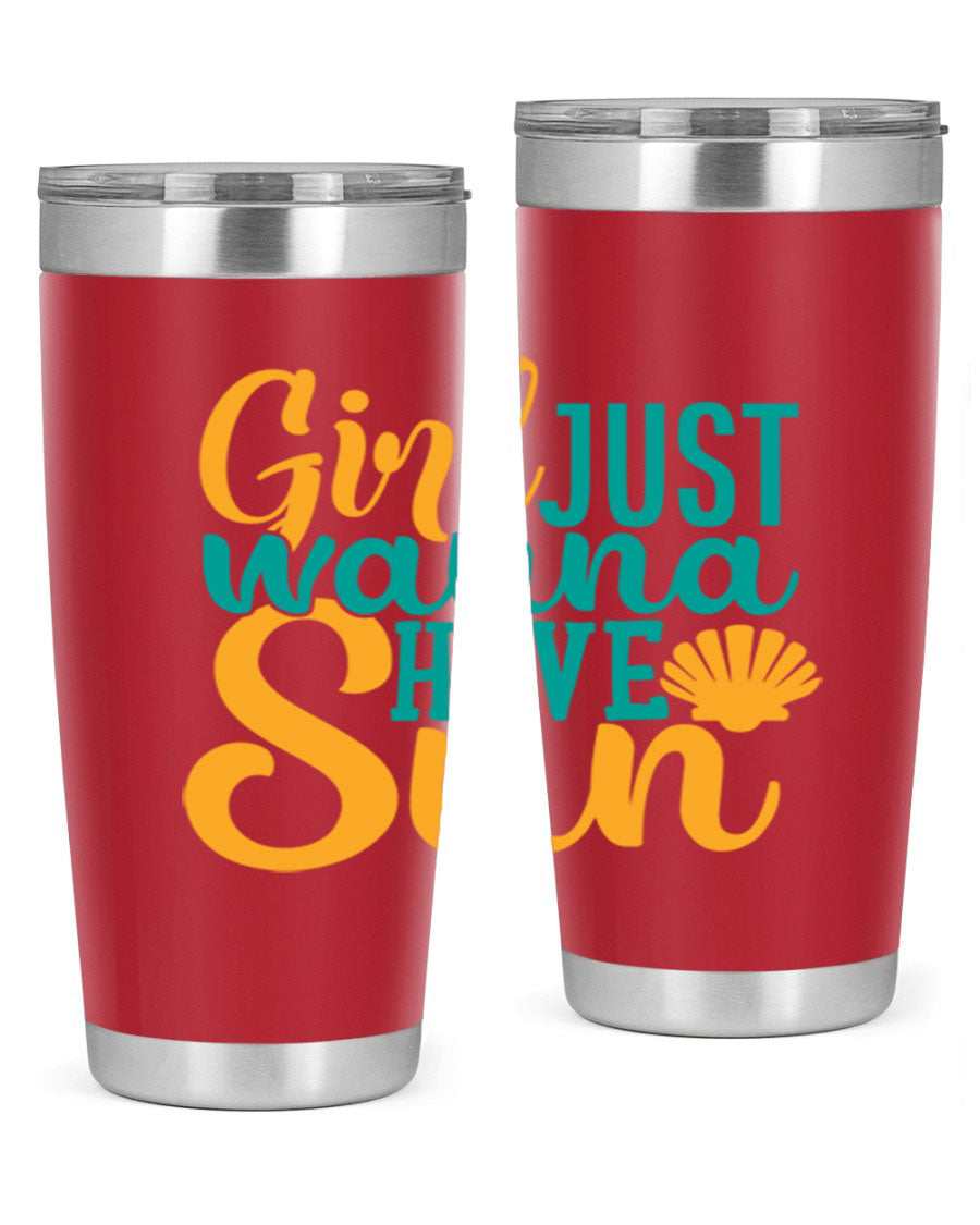 Girls Just Wanna Have Sun Style 101# 20oz Tumbler in stainless steel with vibrant summer-themed design.