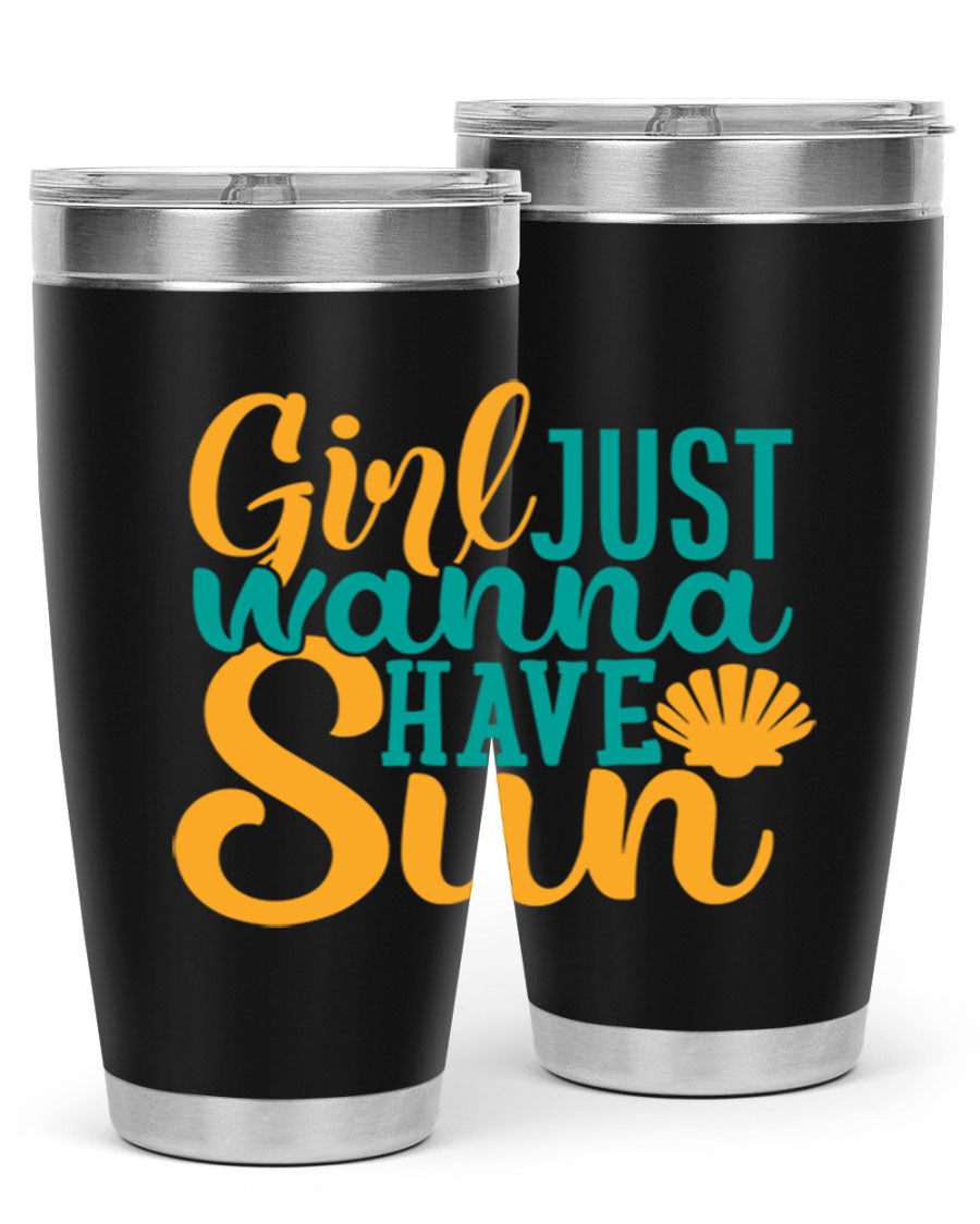 Girls Just Wanna Have Sun Style 101# 20oz Tumbler in stainless steel with vibrant summer-themed design.