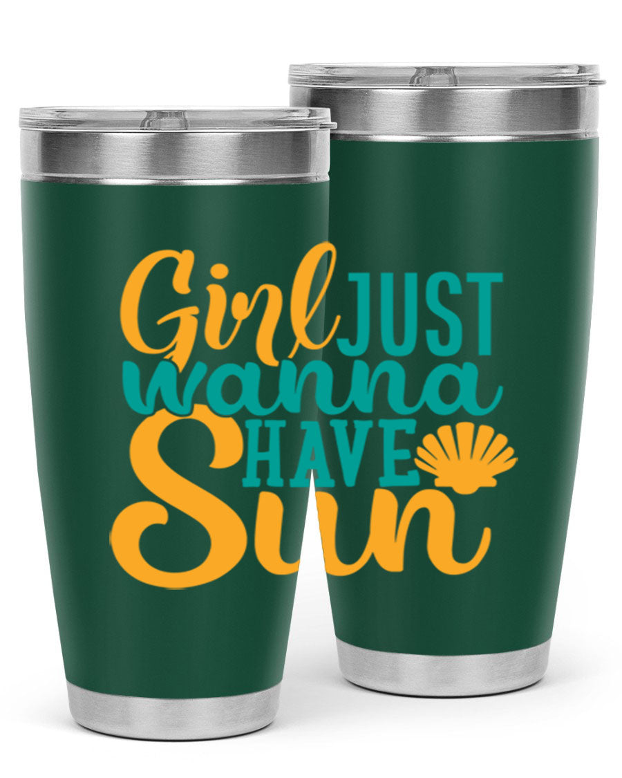 Girls Just Wanna Have Sun Style 101# 20oz Tumbler in stainless steel with vibrant summer-themed design.