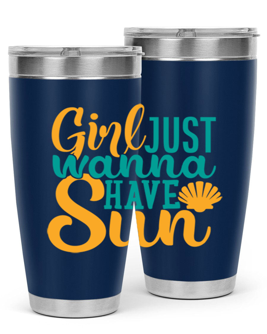 Girls Just Wanna Have Sun Style 101# 20oz Tumbler in stainless steel with vibrant summer-themed design.