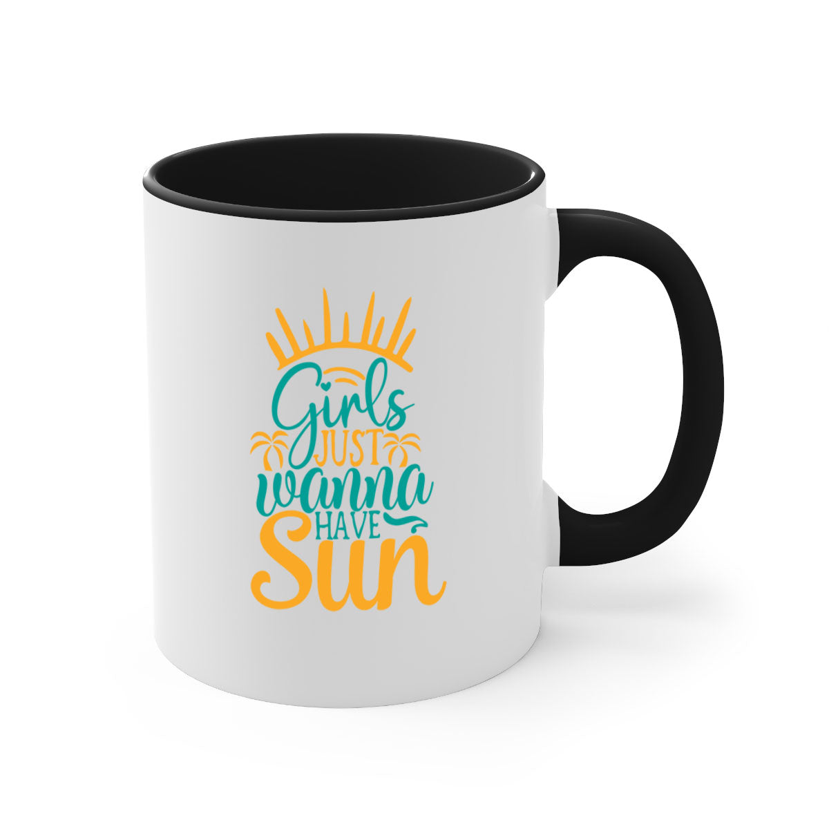 Girls Just Wanna Have Sun Style 102# Mug with colorful handle and glossy finish, available in multiple colors.