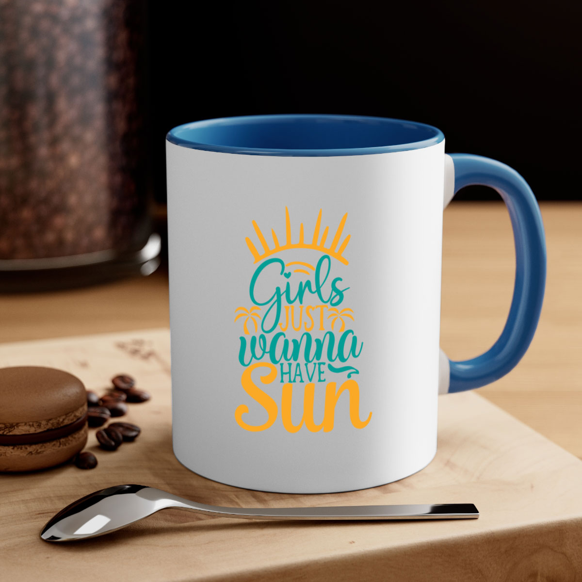 Girls Just Wanna Have Sun Style 102# Mug with colorful handle and glossy finish, available in multiple colors.