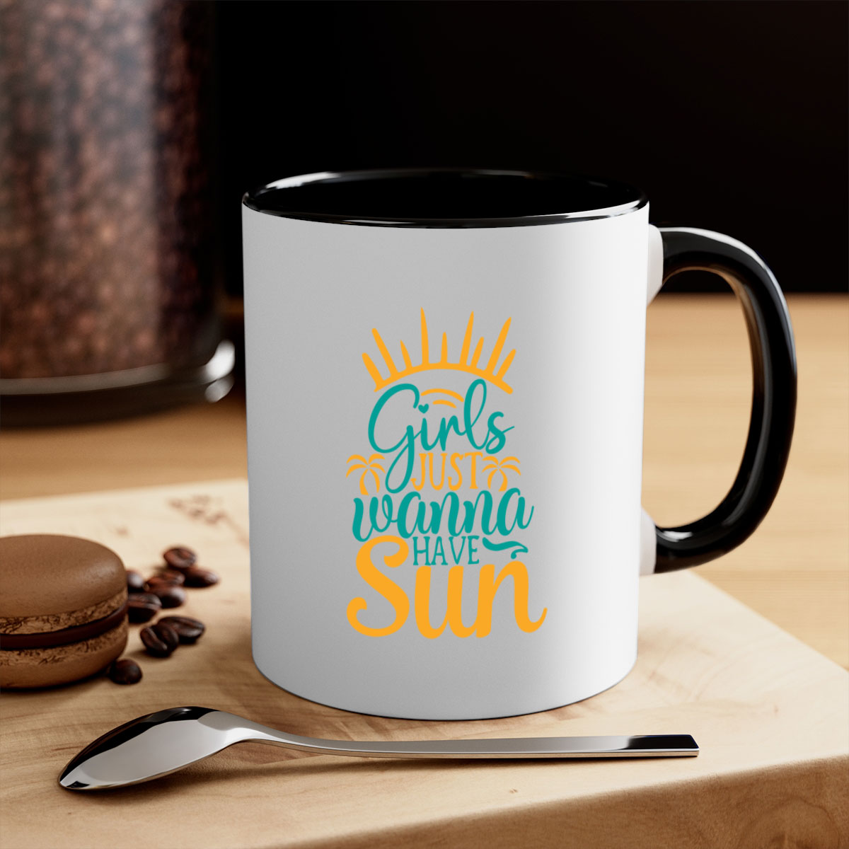 Girls Just Wanna Have Sun Style 102# Mug with colorful handle and glossy finish, available in multiple colors.