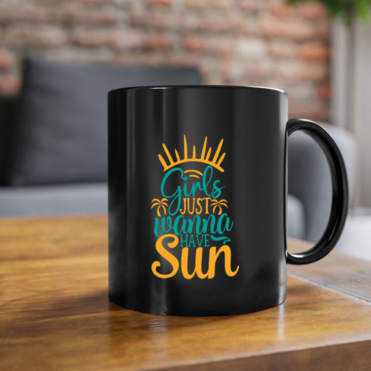 Girls Just Wanna Have Sun Style 102# Mug with colorful handle and glossy finish, available in multiple colors.