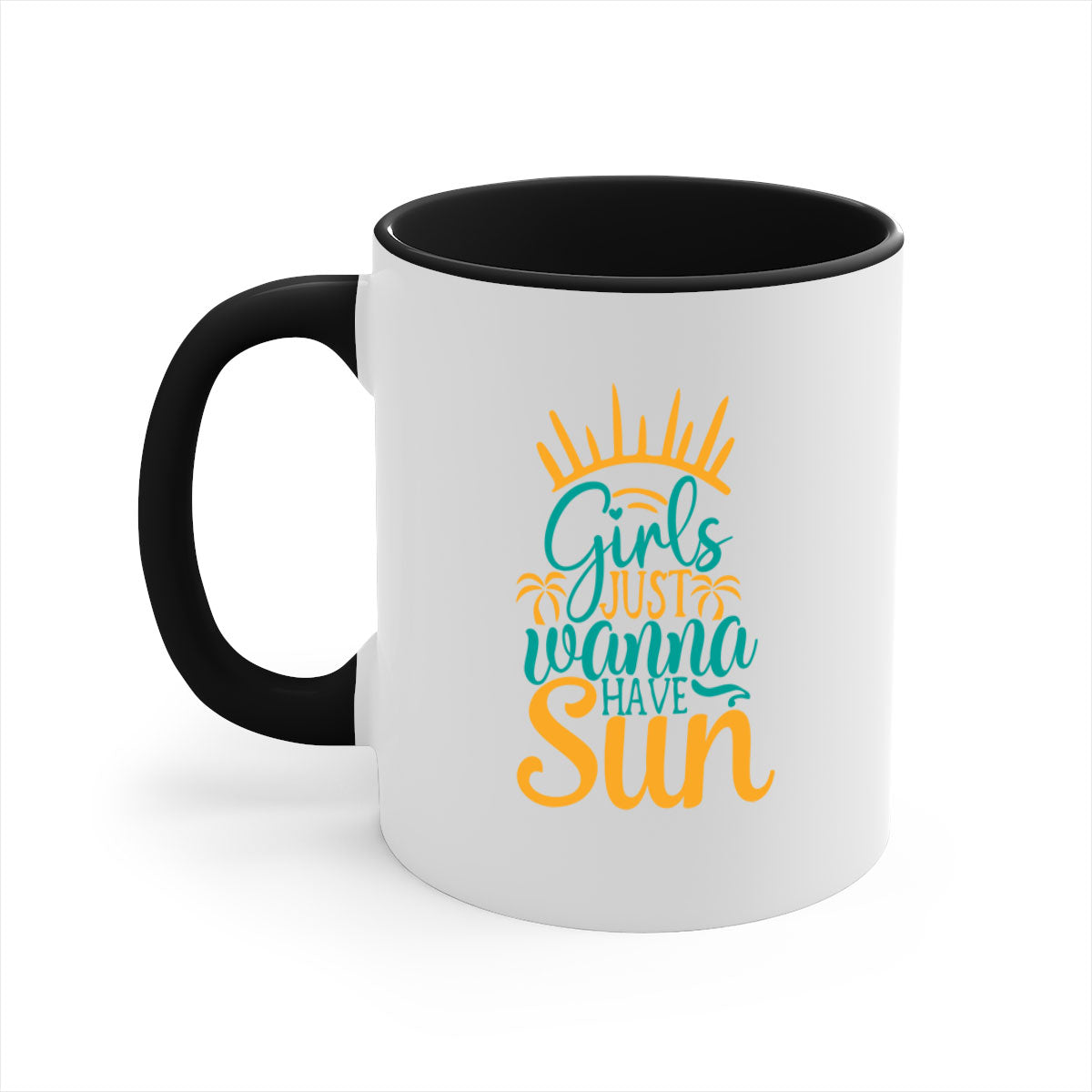 Girls Just Wanna Have Sun Style 102# Mug with colorful handle and glossy finish, available in multiple colors.