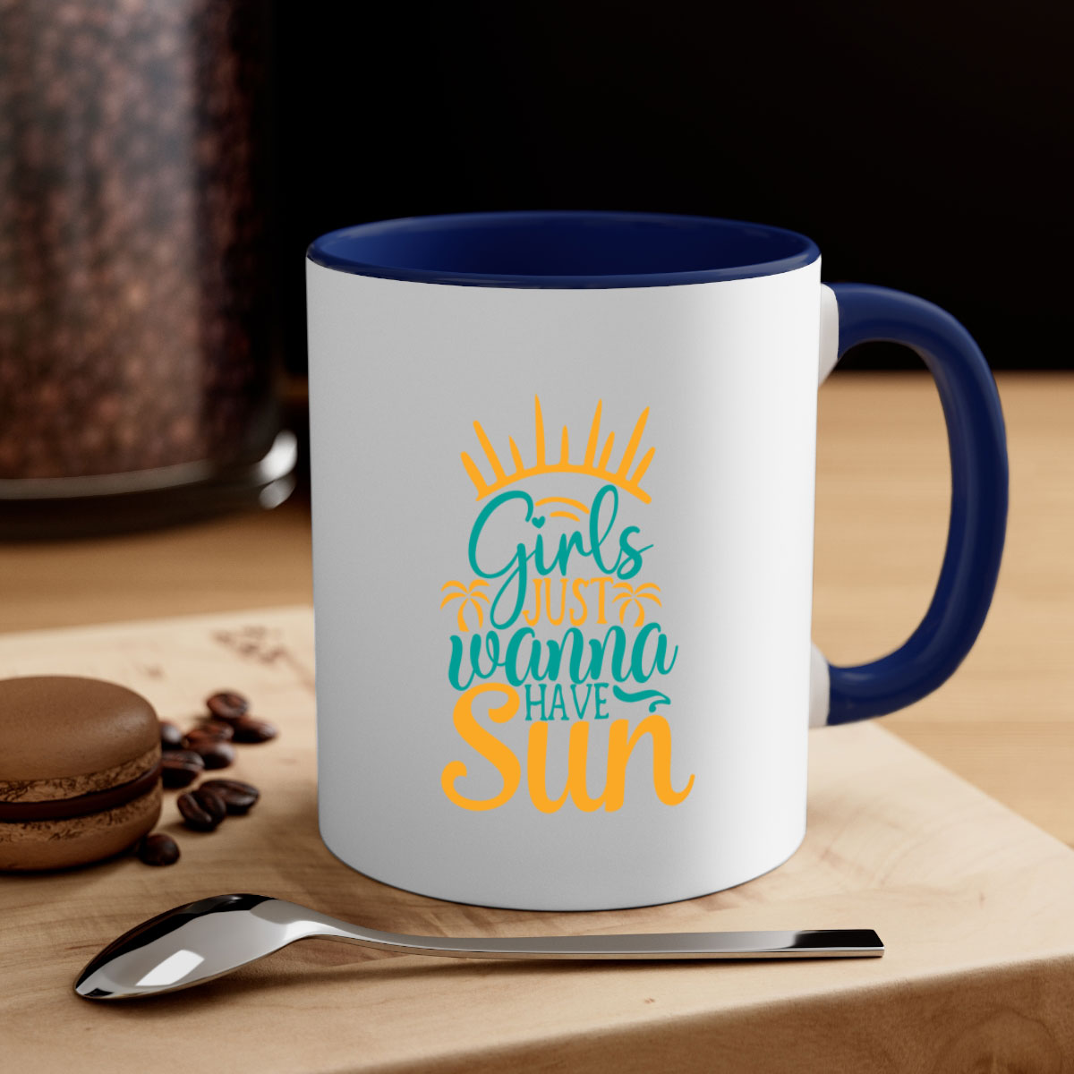 Girls Just Wanna Have Sun Style 102# Mug with colorful handle and glossy finish, available in multiple colors.