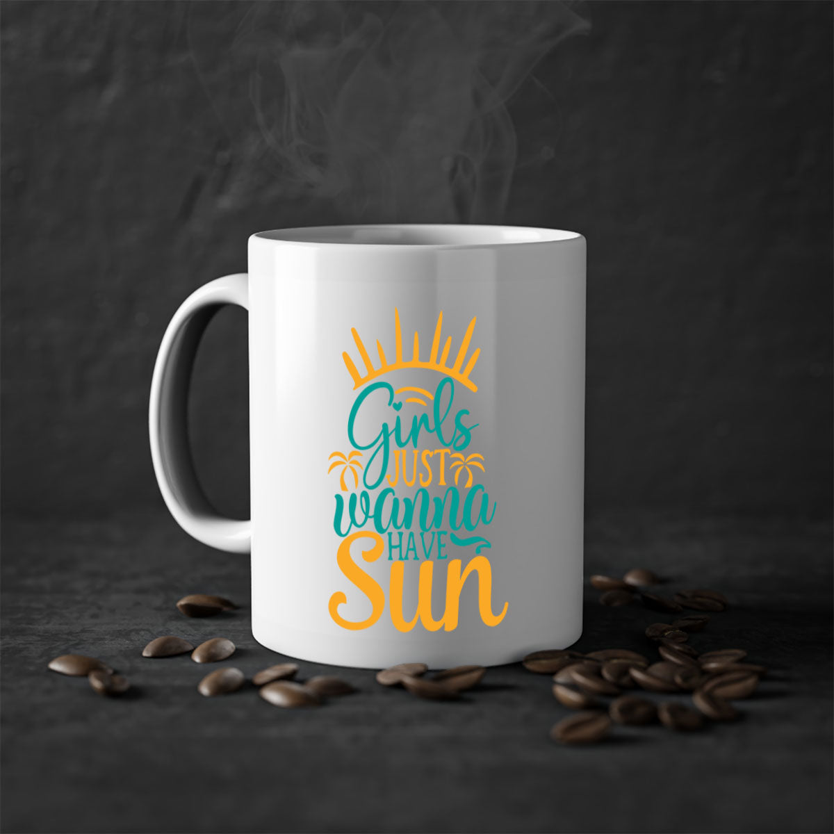 Girls Just Wanna Have Sun Style 102# Mug with colorful handle and glossy finish, available in multiple colors.