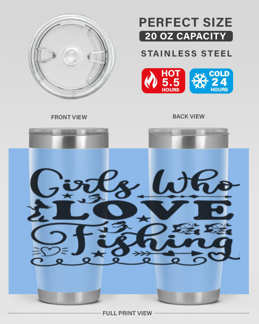 Girls Who Love Fishing 188# Mermaid Tumbler, a stylish 20oz stainless steel drinkware with vibrant mermaid design.