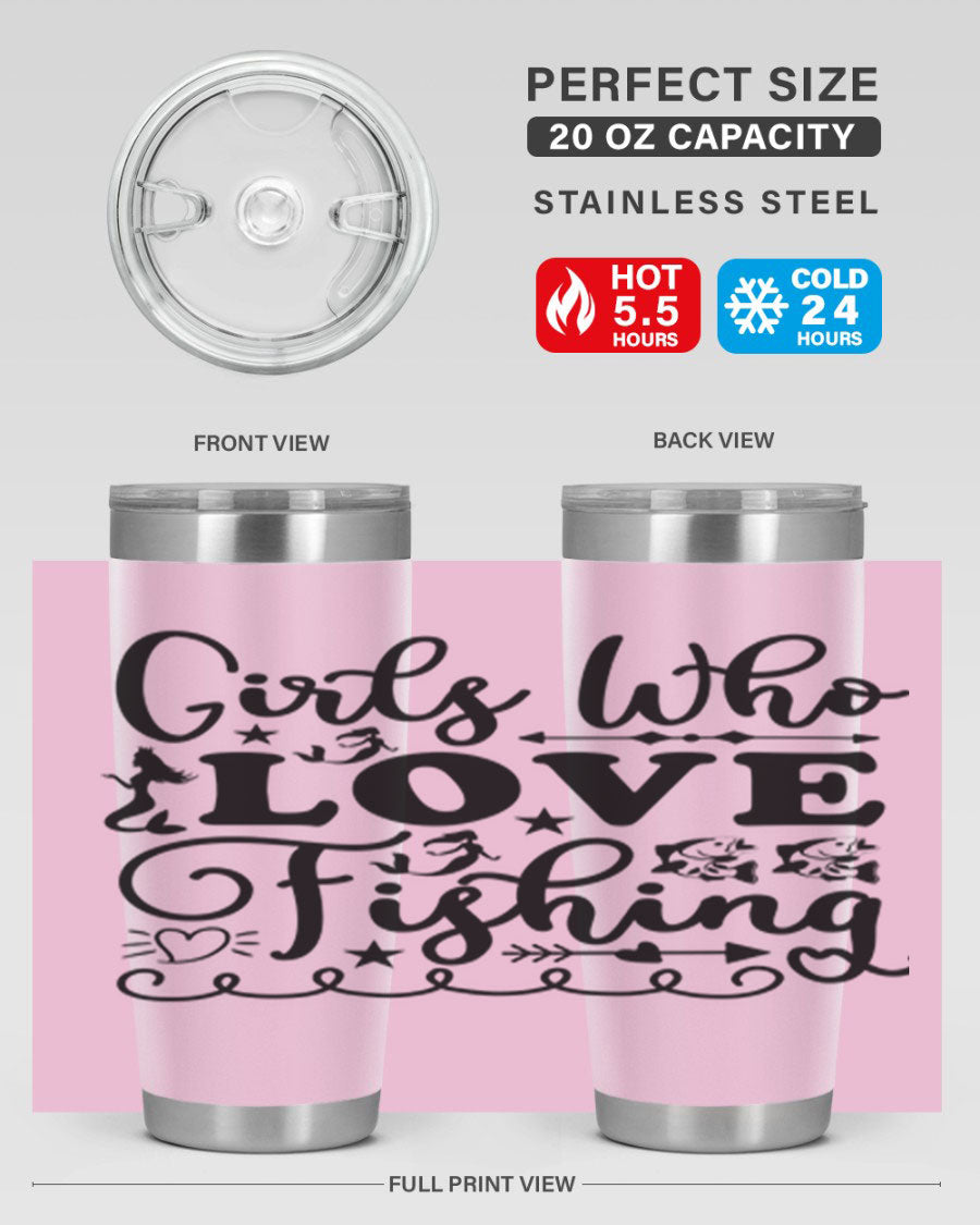 Girls Who Love Fishing 188# Mermaid Tumbler, a stylish 20oz stainless steel drinkware with vibrant mermaid design.