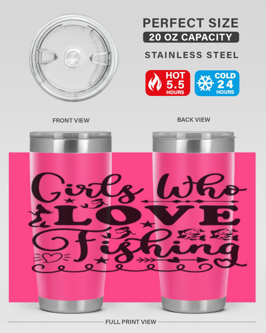 Girls Who Love Fishing 188# Mermaid Tumbler, a stylish 20oz stainless steel drinkware with vibrant mermaid design.