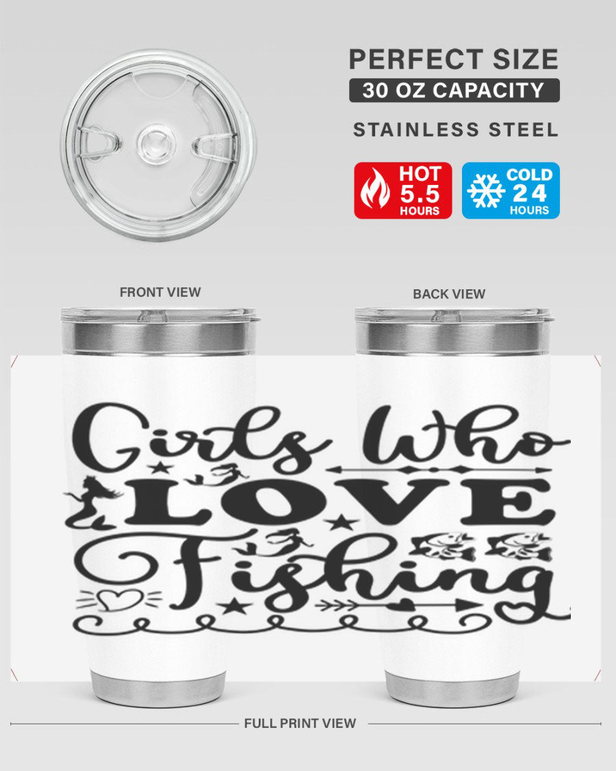 Girls Who Love Fishing 188# Mermaid Tumbler, a stylish 20oz stainless steel drinkware with vibrant mermaid design.