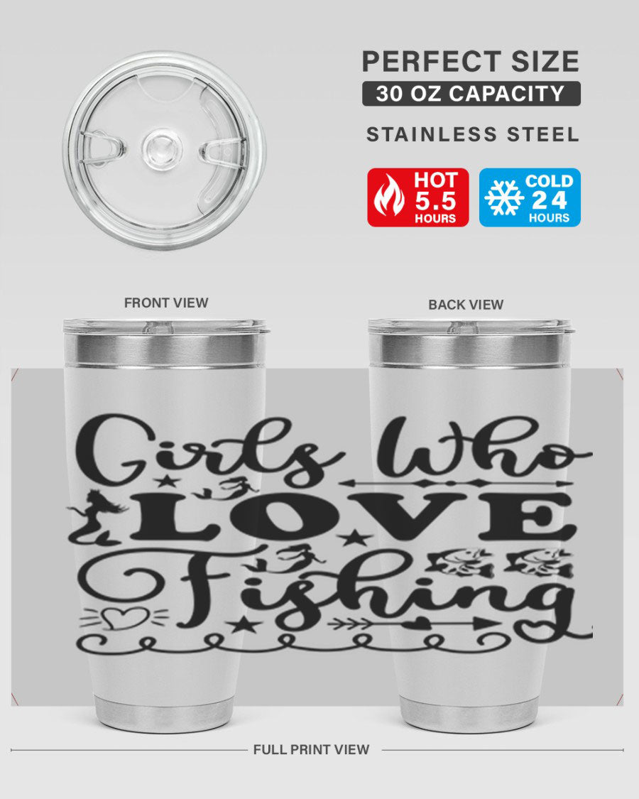 Girls Who Love Fishing 188# Mermaid Tumbler, a stylish 20oz stainless steel drinkware with vibrant mermaid design.