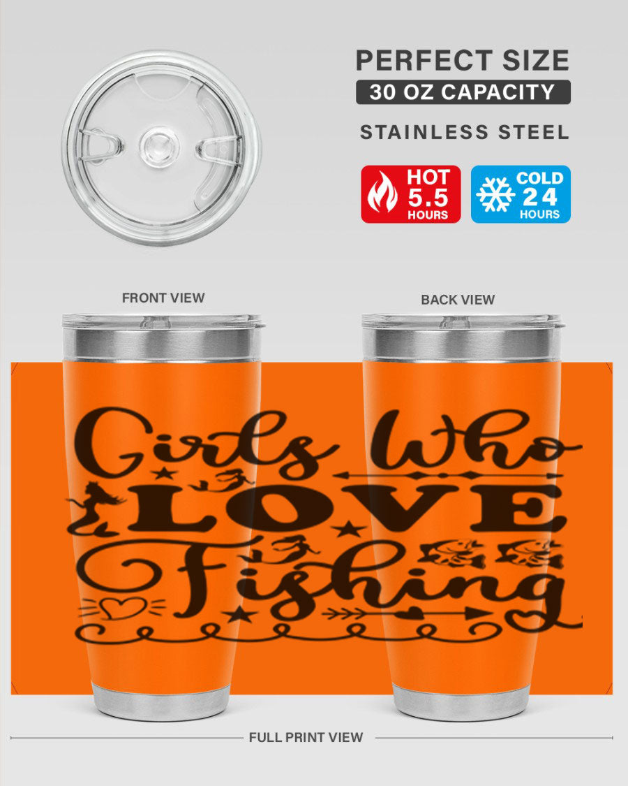 Girls Who Love Fishing 188# Mermaid Tumbler, a stylish 20oz stainless steel drinkware with vibrant mermaid design.