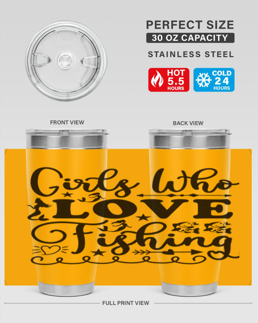 Girls Who Love Fishing 188# Mermaid Tumbler, a stylish 20oz stainless steel drinkware with vibrant mermaid design.