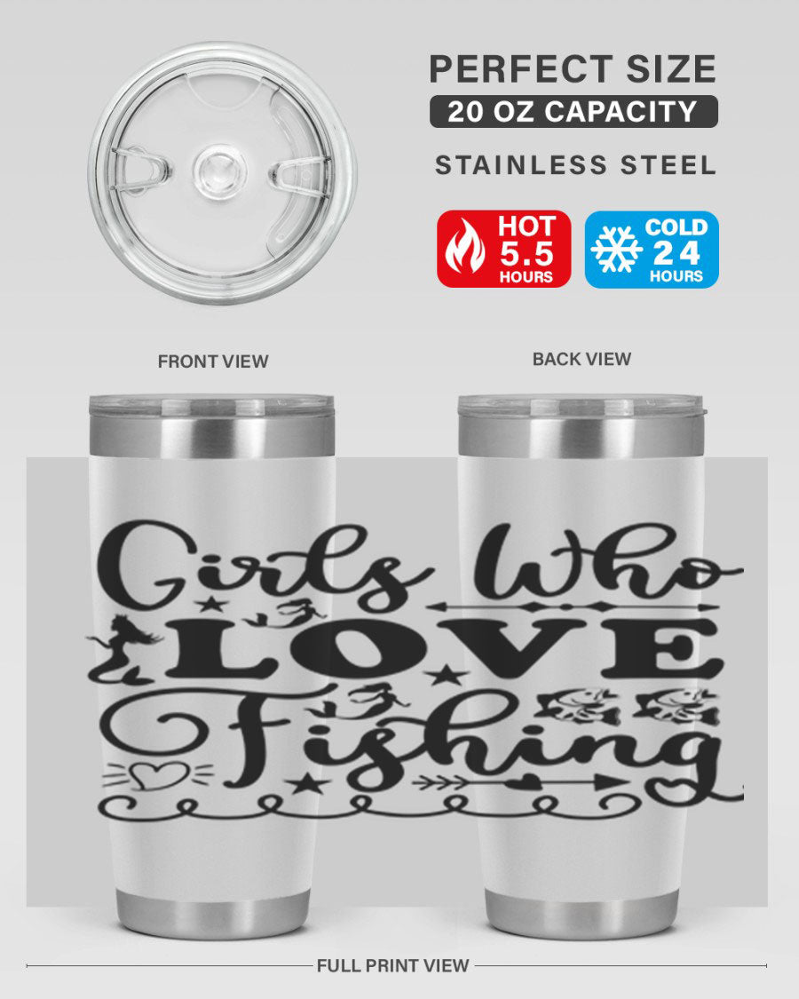 Girls Who Love Fishing 188# Mermaid Tumbler, a stylish 20oz stainless steel drinkware with vibrant mermaid design.