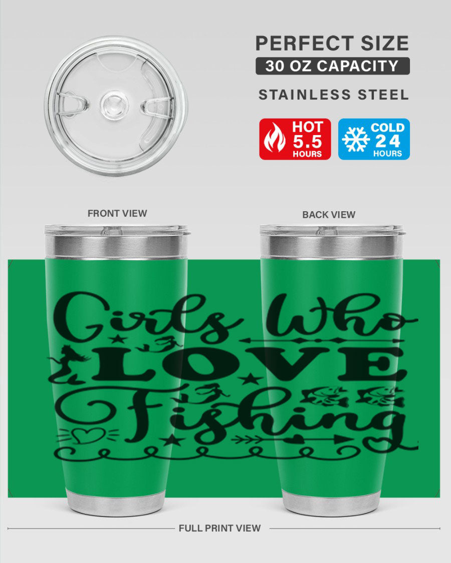 Girls Who Love Fishing 188# Mermaid Tumbler, a stylish 20oz stainless steel drinkware with vibrant mermaid design.