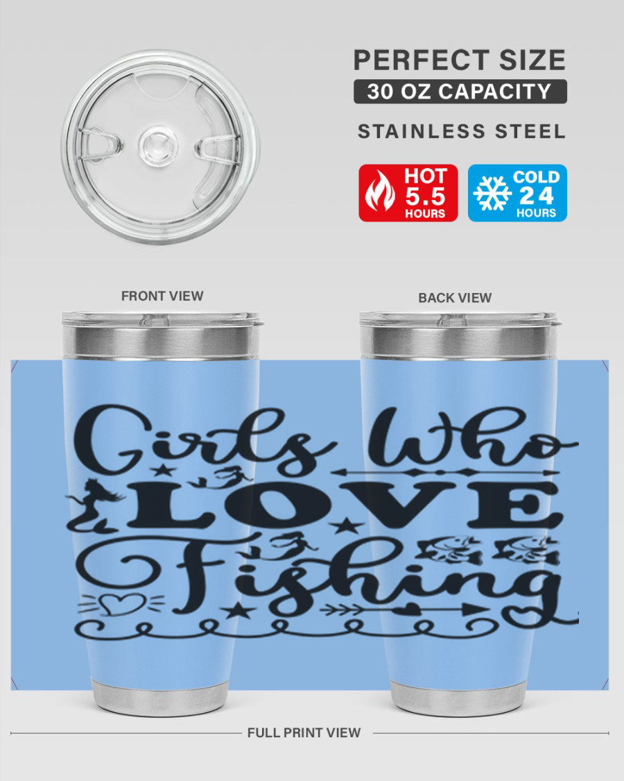 Girls Who Love Fishing 188# Mermaid Tumbler, a stylish 20oz stainless steel drinkware with vibrant mermaid design.