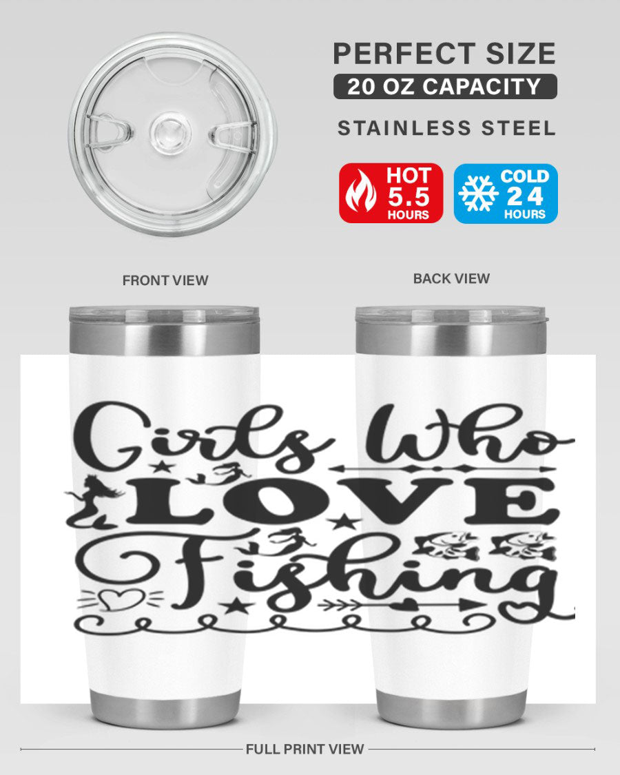 Girls Who Love Fishing 188# Mermaid Tumbler, a stylish 20oz stainless steel drinkware with vibrant mermaid design.