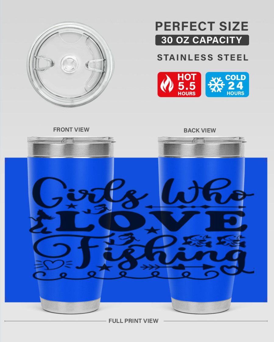 Girls Who Love Fishing 188# Mermaid Tumbler, a stylish 20oz stainless steel drinkware with vibrant mermaid design.