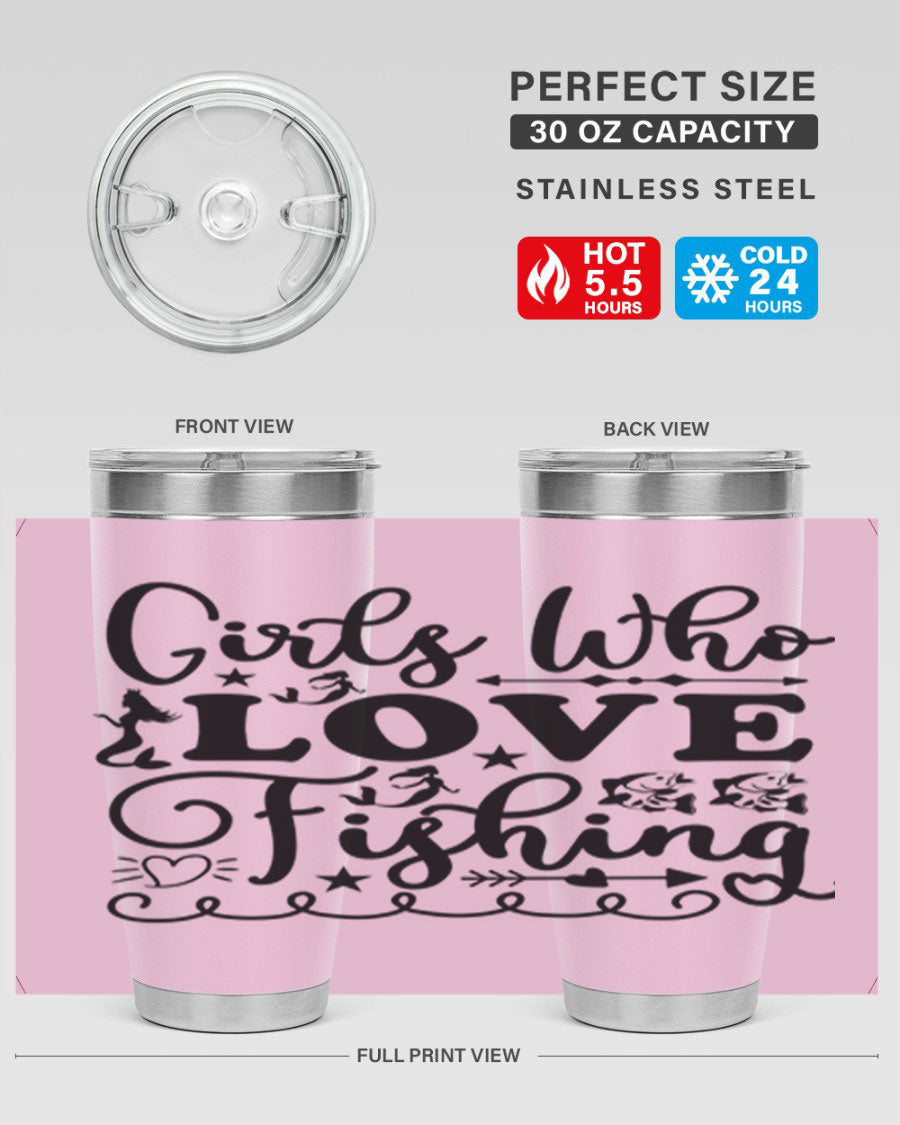 Girls Who Love Fishing 188# Mermaid Tumbler, a stylish 20oz stainless steel drinkware with vibrant mermaid design.