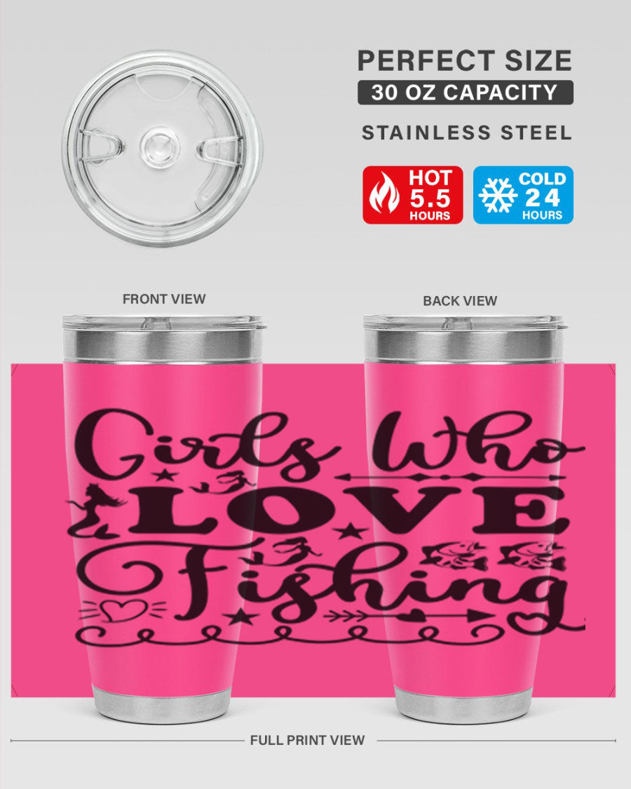 Girls Who Love Fishing 188# Mermaid Tumbler, a stylish 20oz stainless steel drinkware with vibrant mermaid design.