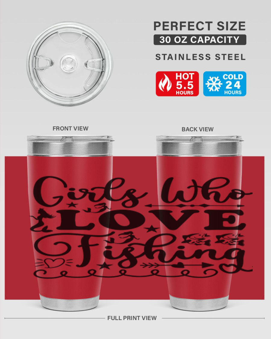 Girls Who Love Fishing 188# Mermaid Tumbler, a stylish 20oz stainless steel drinkware with vibrant mermaid design.