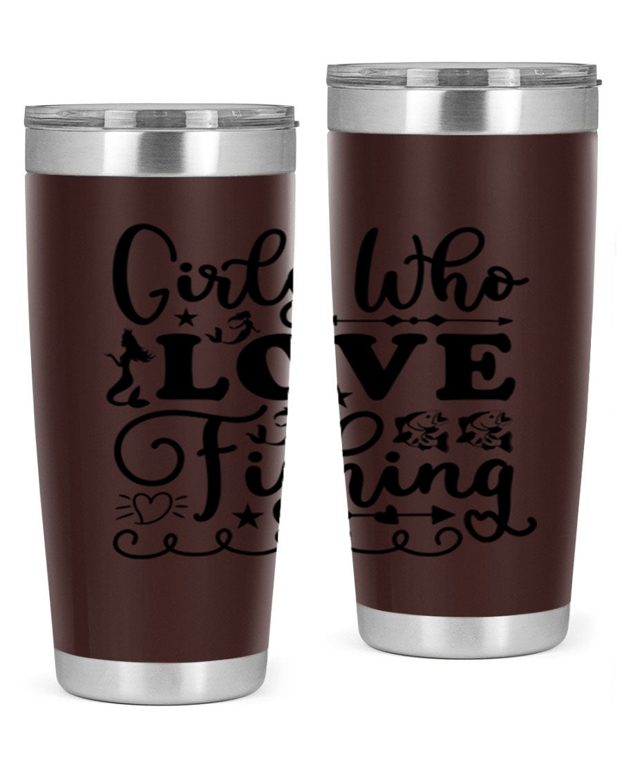 Girls Who Love Fishing 188# Mermaid Tumbler, a stylish 20oz stainless steel drinkware with vibrant mermaid design.