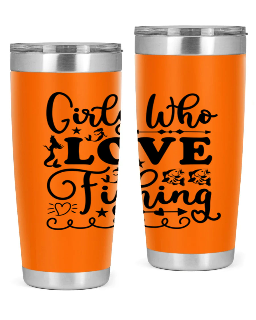 Girls Who Love Fishing 188# Mermaid Tumbler, a stylish 20oz stainless steel drinkware with vibrant mermaid design.