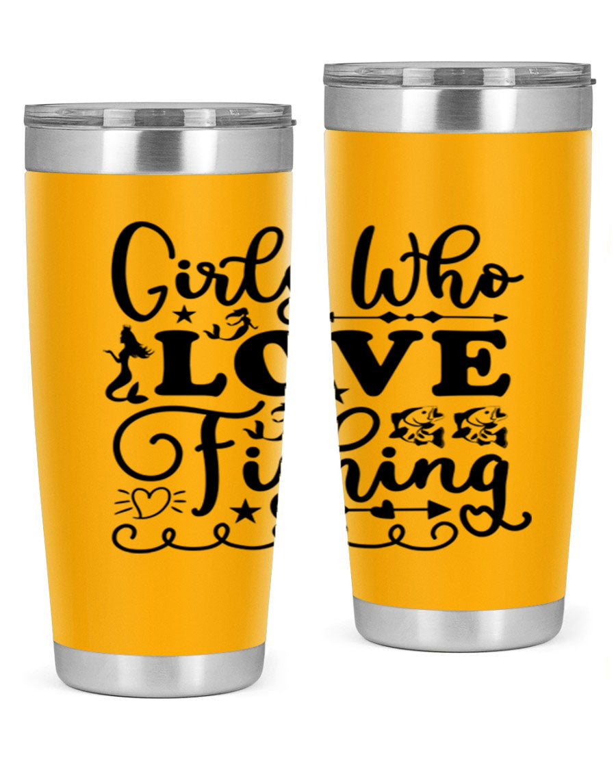 Girls Who Love Fishing 188# Mermaid Tumbler, a stylish 20oz stainless steel drinkware with vibrant mermaid design.