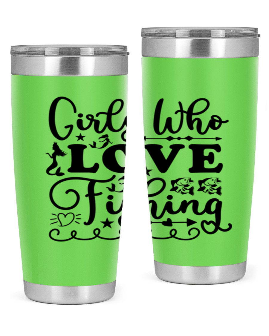 Girls Who Love Fishing 188# Mermaid Tumbler, a stylish 20oz stainless steel drinkware with vibrant mermaid design.