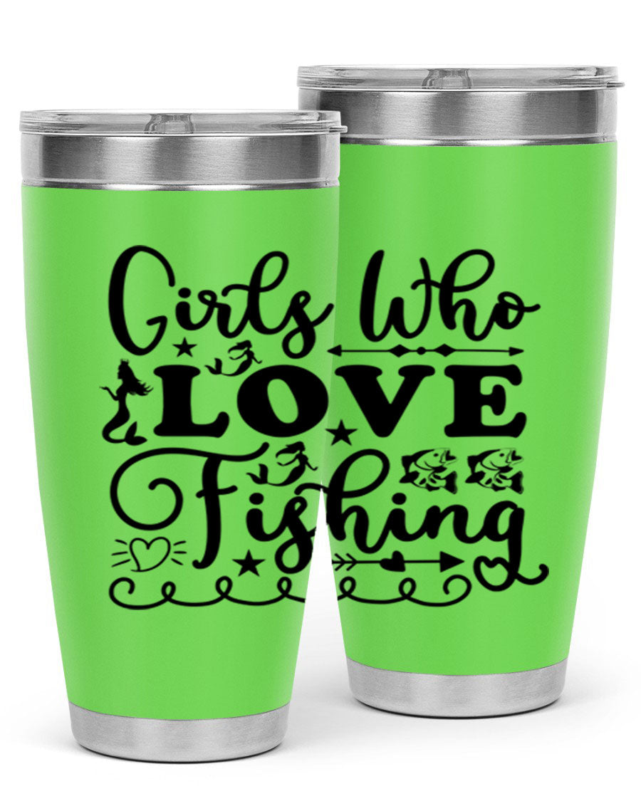 Girls Who Love Fishing 188# Mermaid Tumbler, a stylish 20oz stainless steel drinkware with vibrant mermaid design.