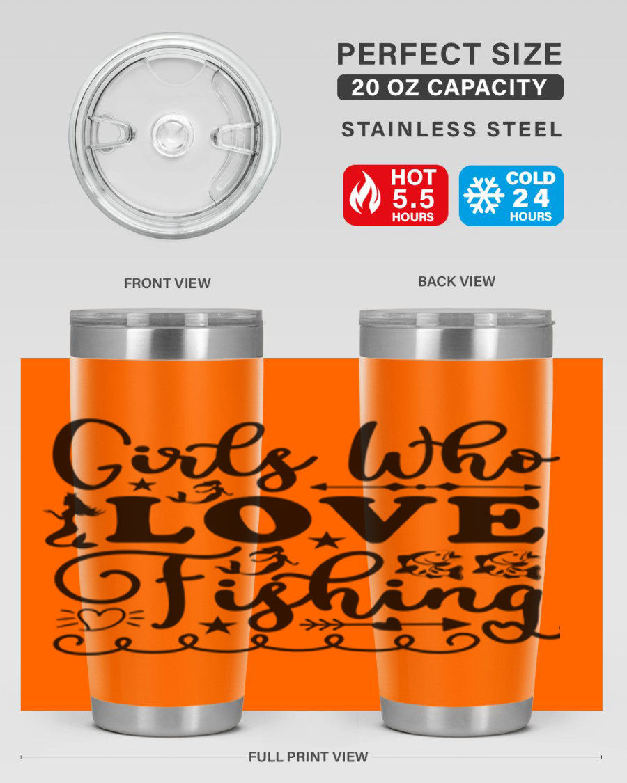 Girls Who Love Fishing 188# Mermaid Tumbler, a stylish 20oz stainless steel drinkware with vibrant mermaid design.